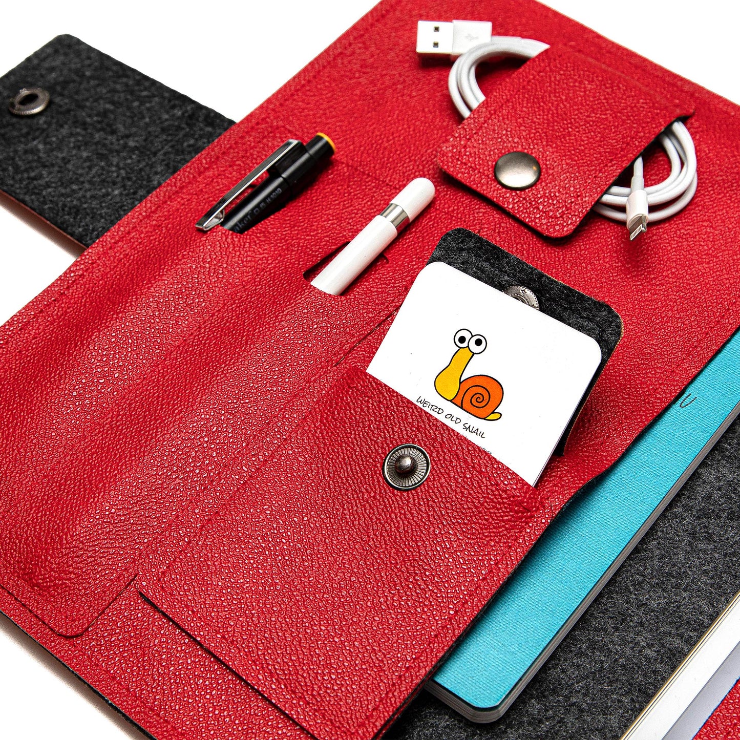 Handmade Red Faux Leather Folio Cover for Apple iPad