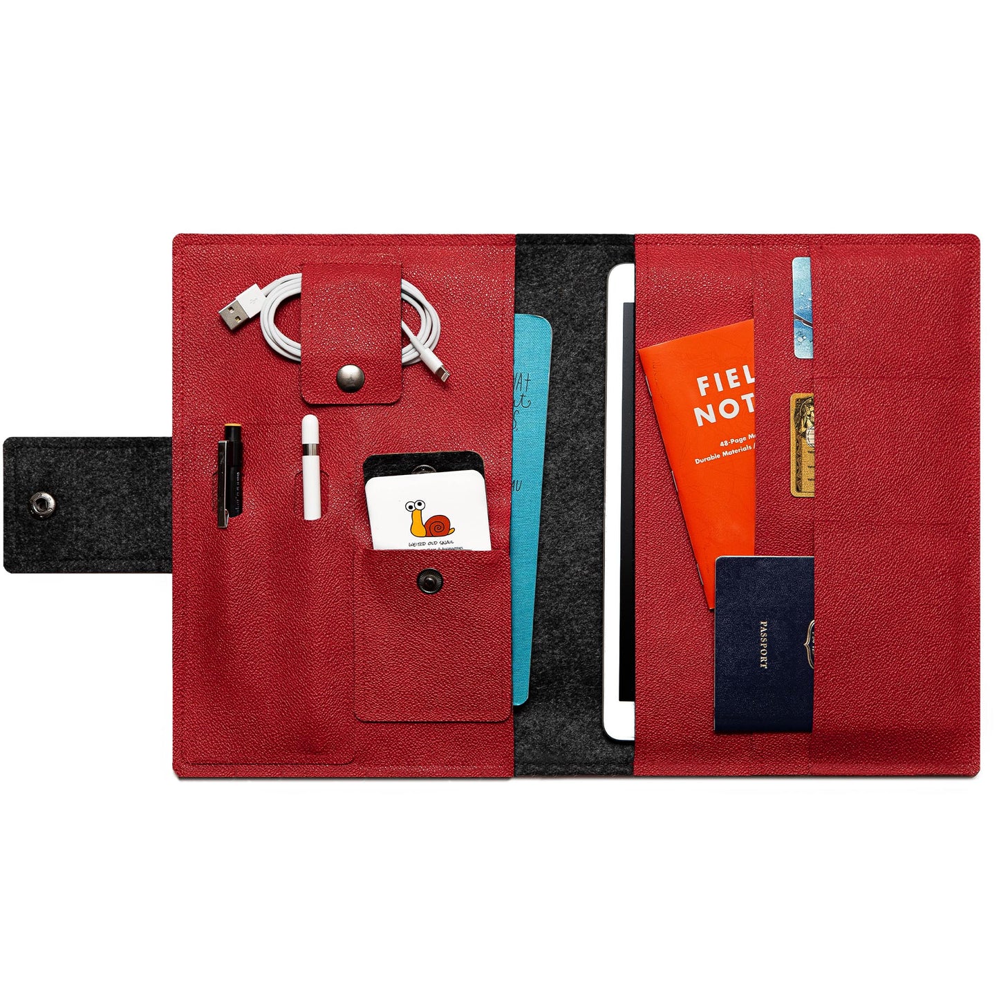 Handmade Red Faux Leather Folio Cover for Apple iPad