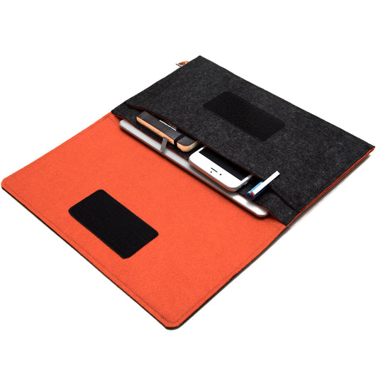 Premium Felt iPad Cover: Ultimate Protection with Accessories Pocket - Charcoal & Orange