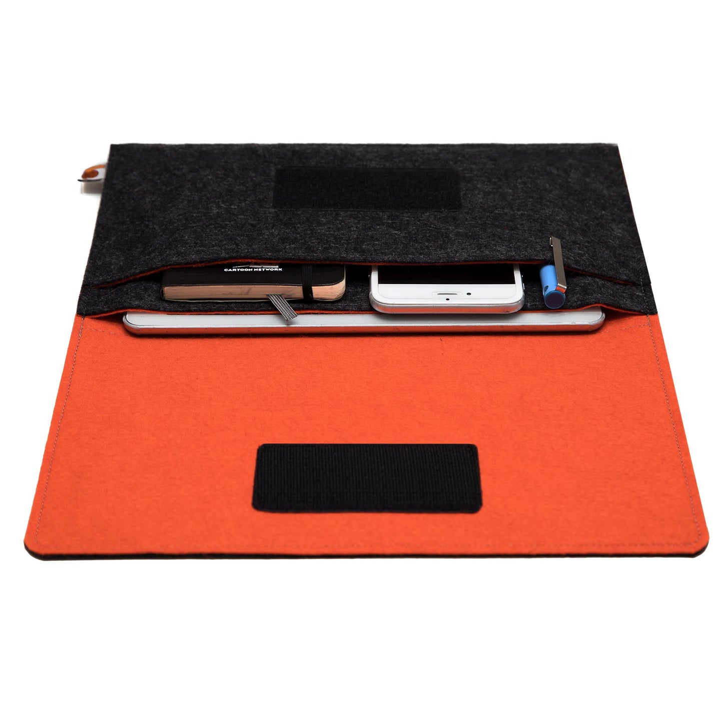 Premium Felt iPad Cover: Ultimate Protection with Accessories Pocket - Charcoal & Orange