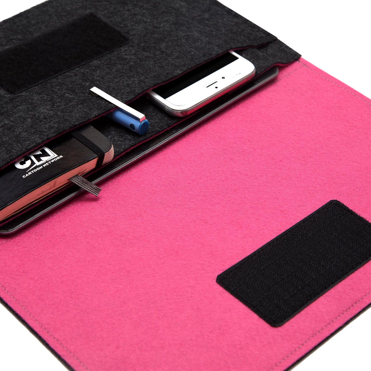 Premium Felt iPad Cover: Ultimate Protection with Accessories Pocket - Charcoal & Pink