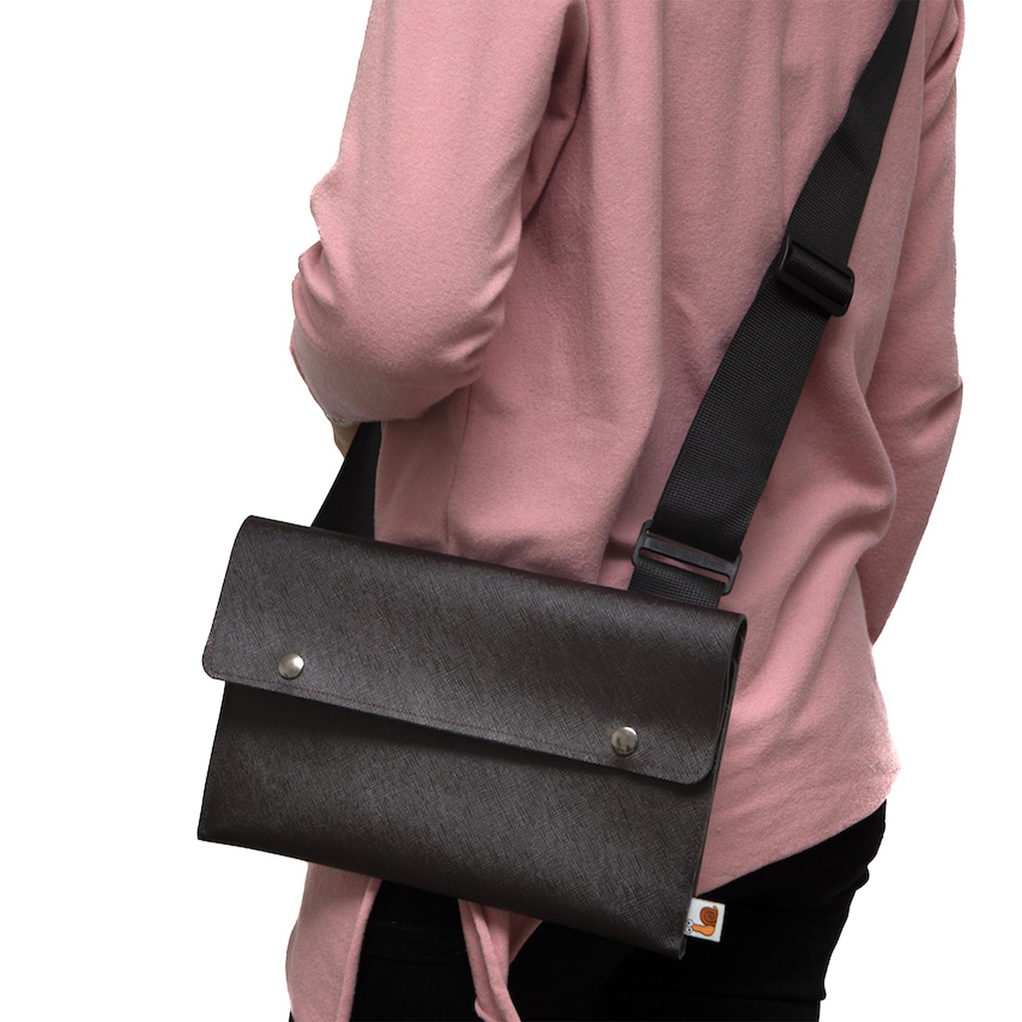 iPad Messenger Bag with Shoulder Strap - Brown Faux Leather