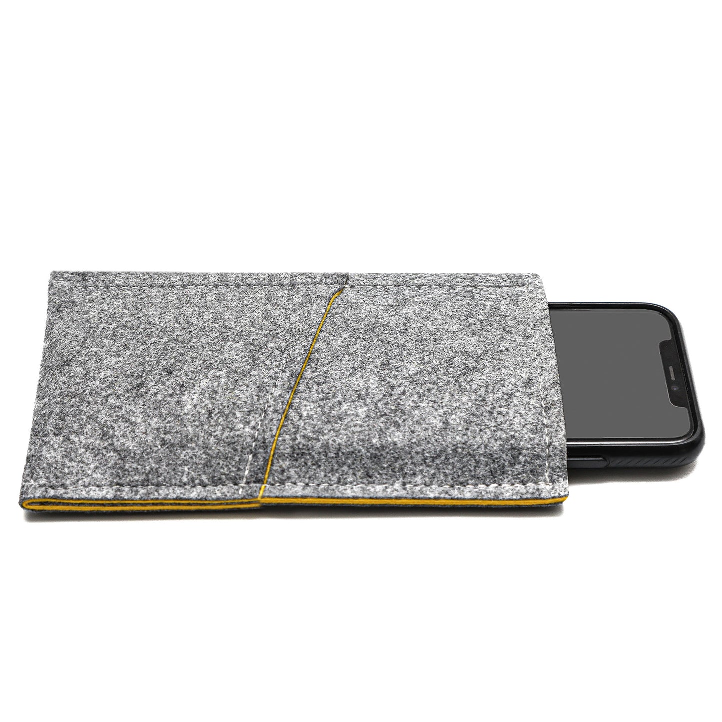 Premium Felt iPhone Sleeve with Card Pocket - Grey & Yellow