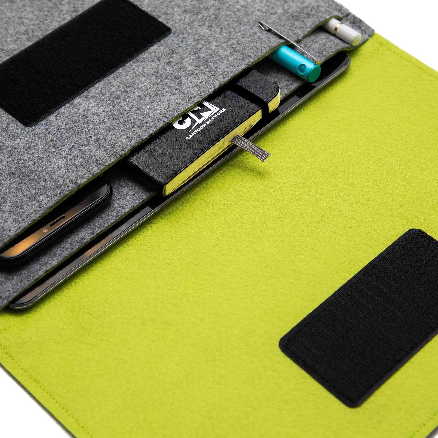 Premium Felt iPad Cover: Ultimate Protection with Accessories Pocket - Grey & Lime