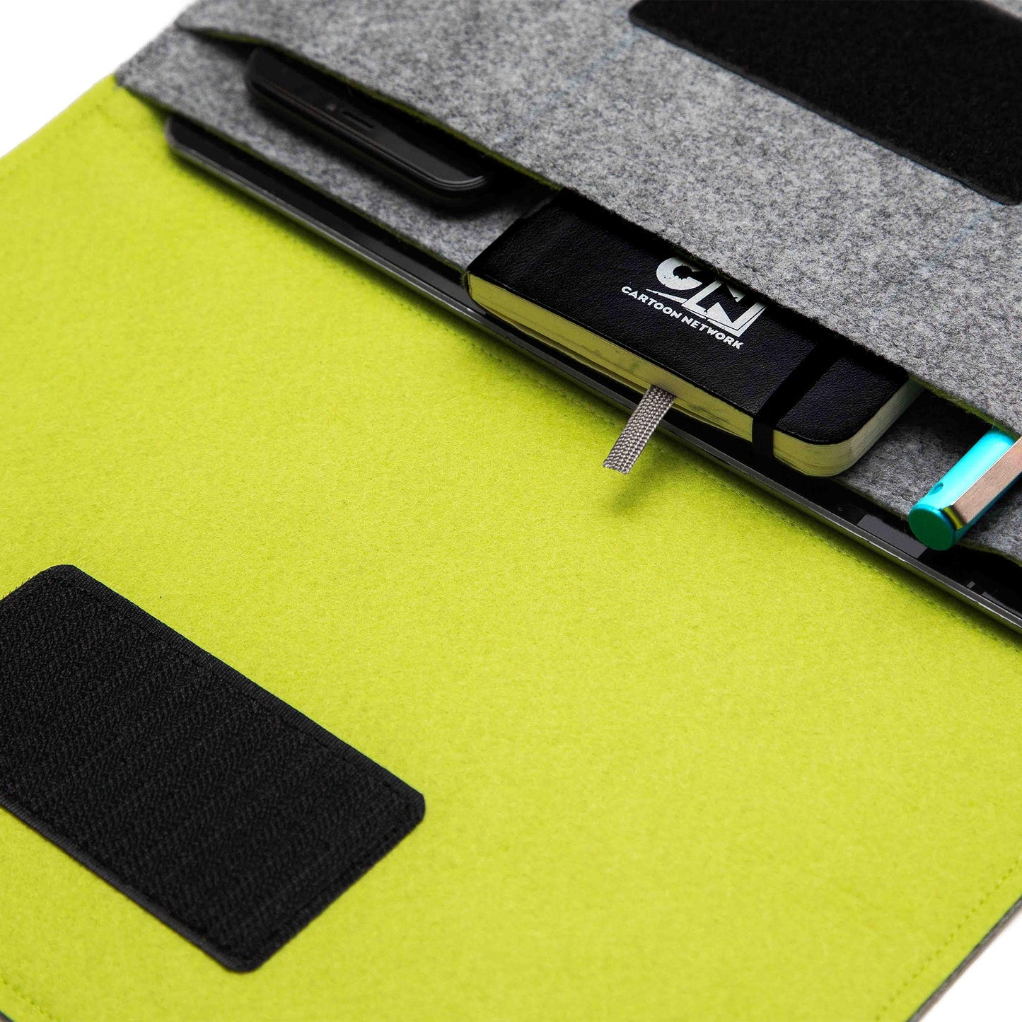 Premium Felt iPad Cover: Ultimate Protection with Accessories Pocket - Grey & Lime