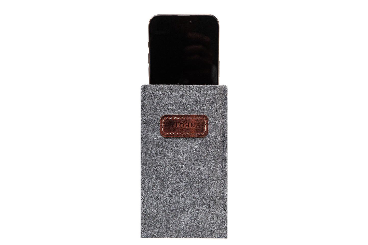 Personalized Felt & Leather iPhone Sleeve: Grey Elegance