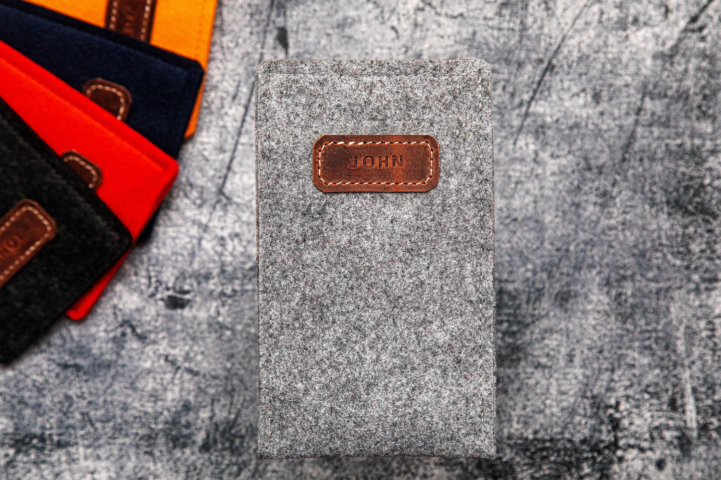 Personalized Felt & Leather iPhone Sleeve: Grey Elegance