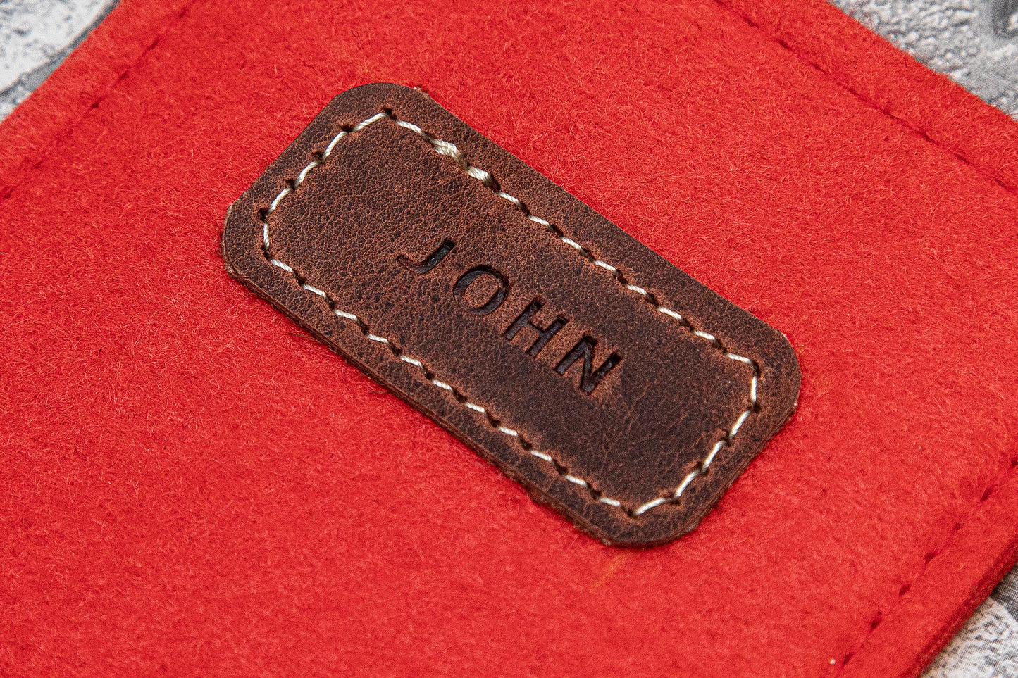 Personalized Felt & Leather iPhone Sleeve: Red Passion