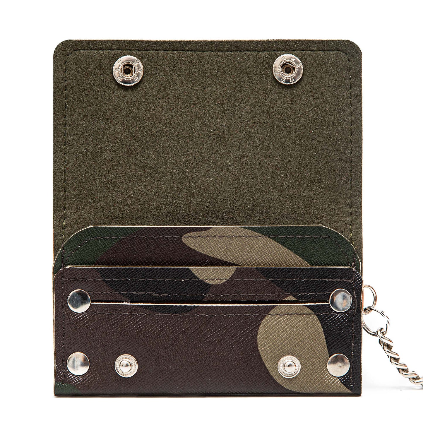 Handcrafted Biker Wallet with Detachable Chain - Cruelty-Free and Fashionably Functional - Camo Faux Leather