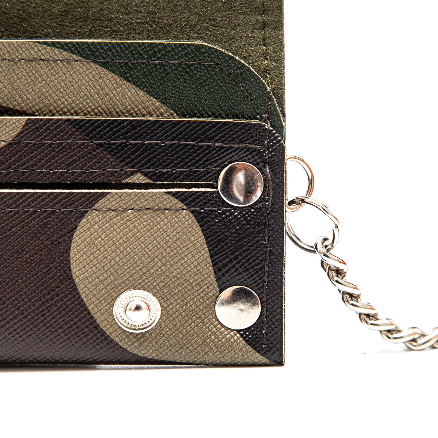 Handcrafted Biker Wallet with Detachable Chain - Cruelty-Free and Fashionably Functional - Camo Faux Leather