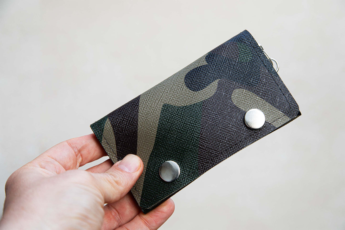 Handcrafted Biker Wallet with Detachable Chain - Cruelty-Free and Fashionably Functional - Camo Faux Leather