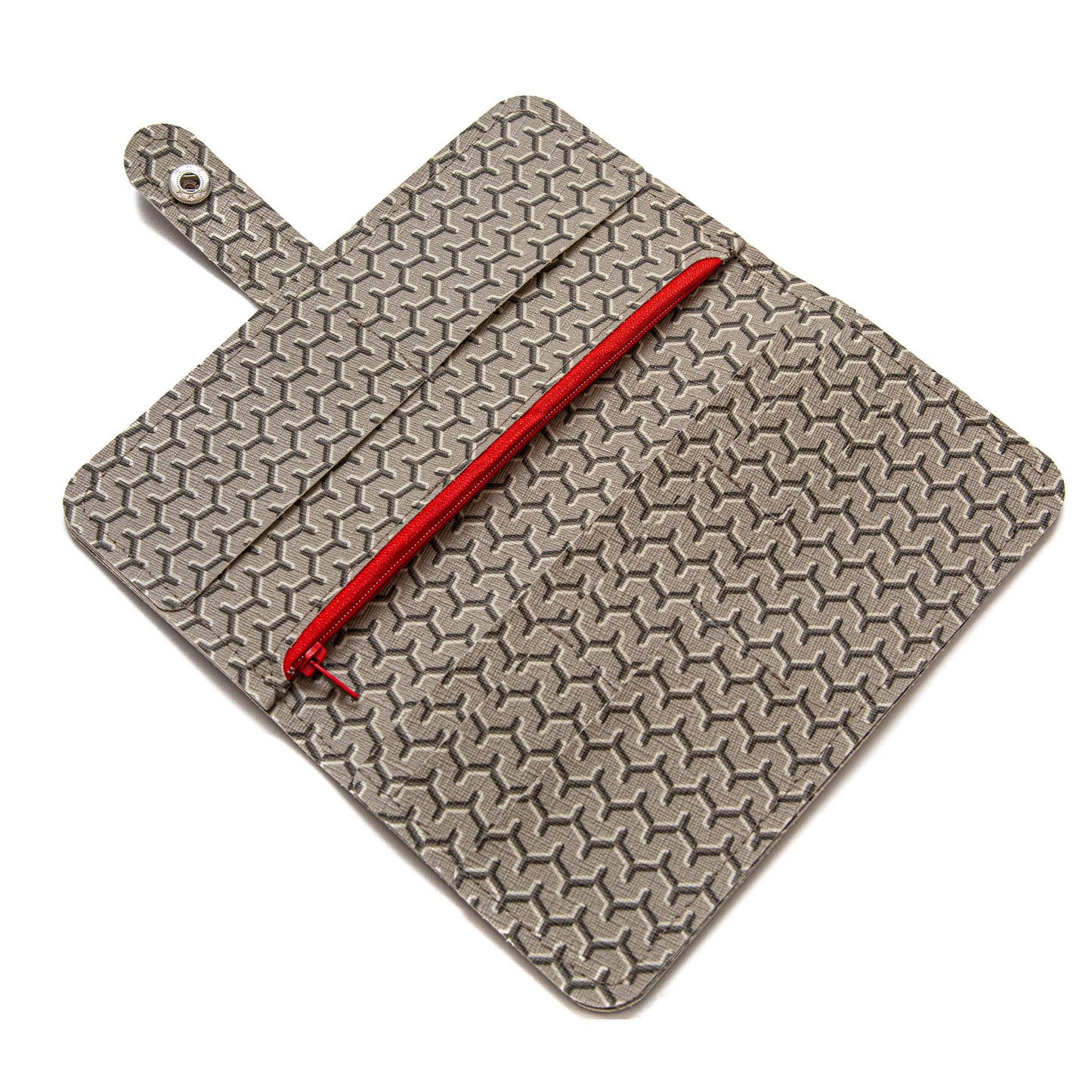 Geometric Patterned Grey PU Leather Women’s Purse – 7 Card Pockets, 2 Large Compartments, Zip Pocket