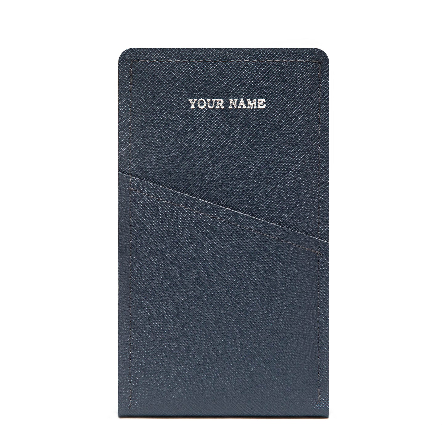 Personalized iPhone/Smartphone Sleeve with Card Holder – Handmade Navy Grey PU Leather