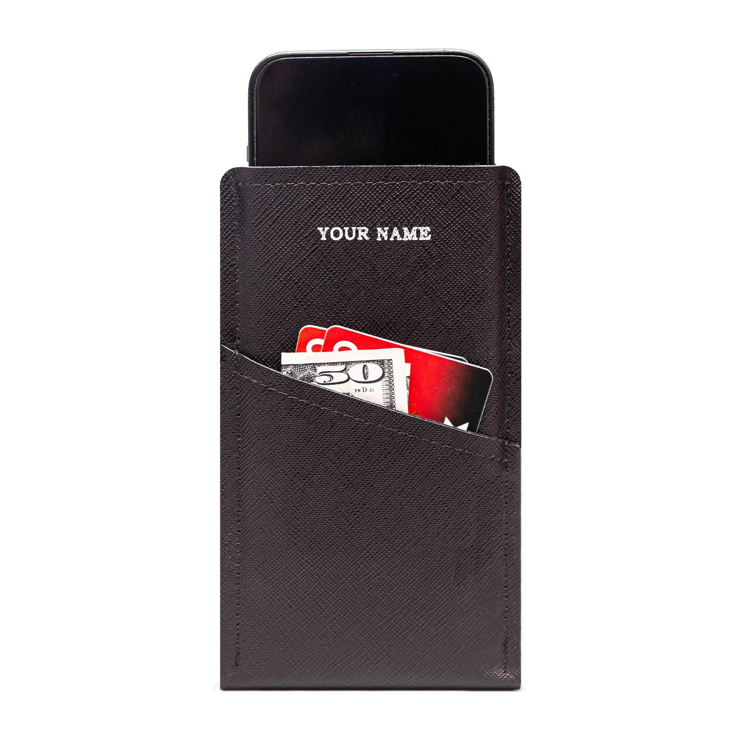 Personalized iPhone/Smartphone Sleeve with Card Holder – Handmade Brown PU Leather