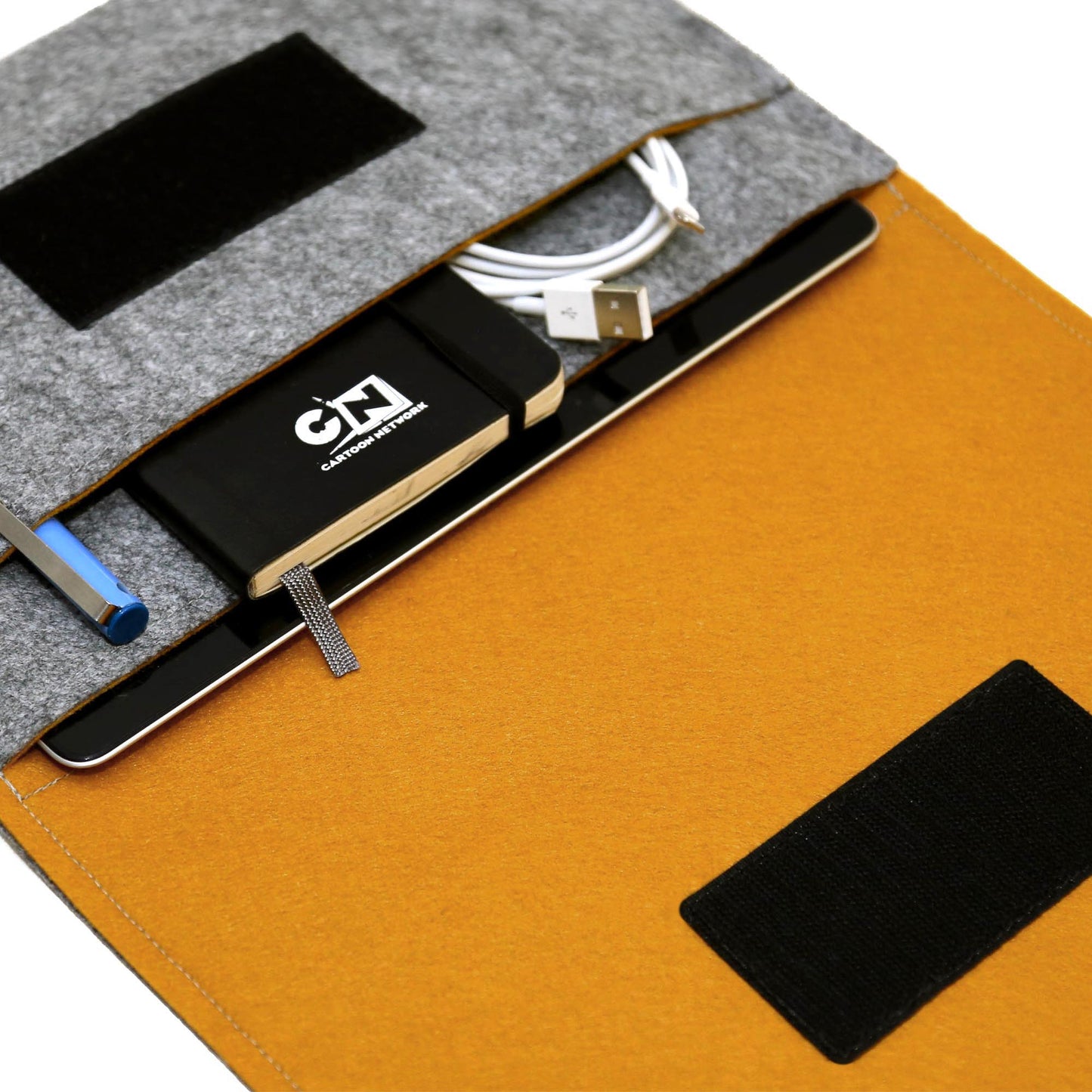 Premium Felt iPad Cover: Ultimate Protection with Accessories Pocket - Grey & Mustard