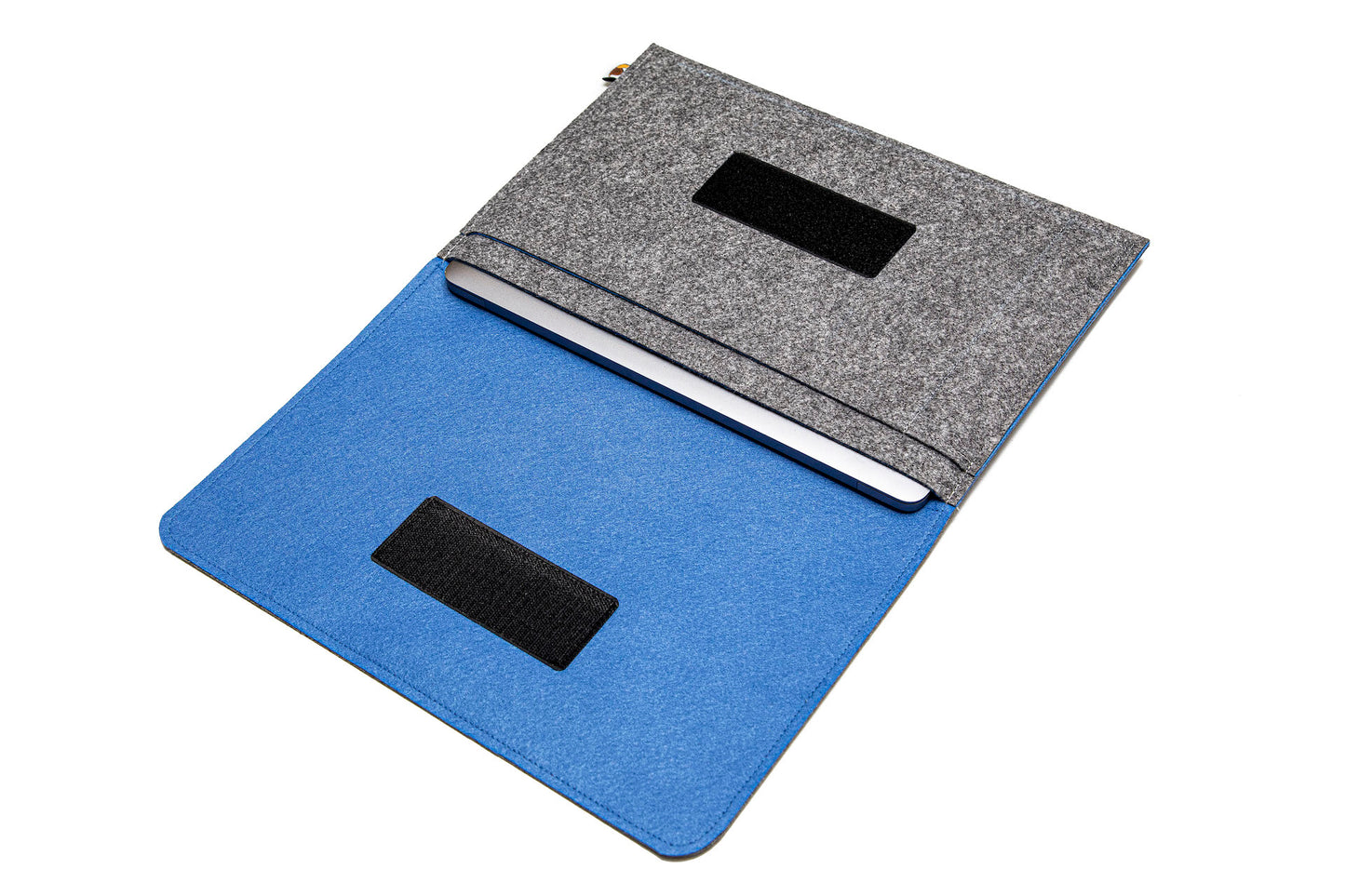 Handmade MacBook Cover with Accessories Pocket: Grey & Blue