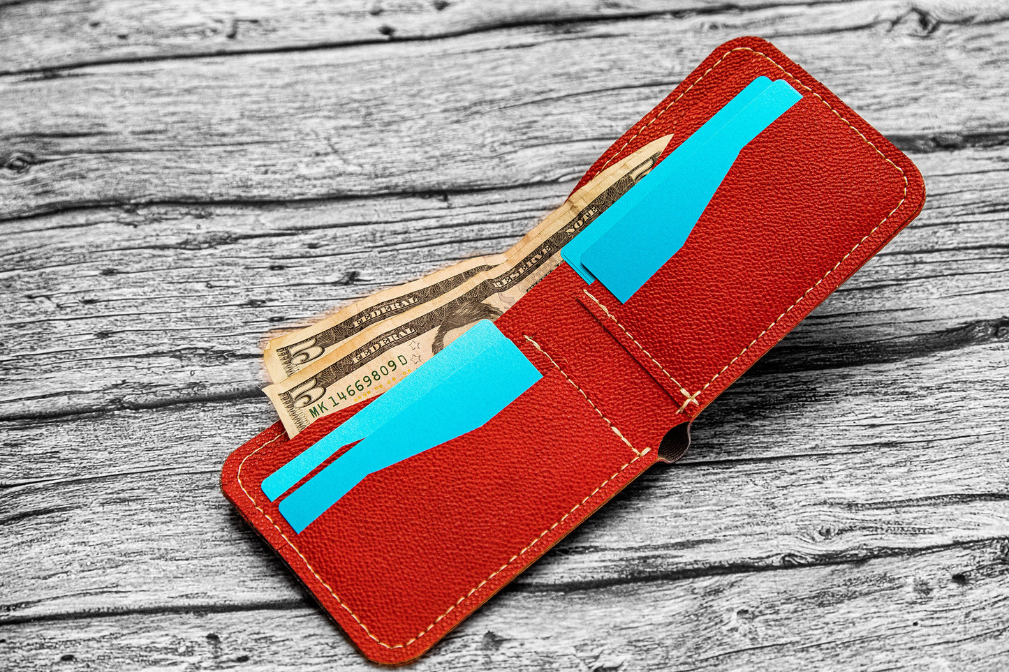 Handmade Bi-Fold Wallet with Four Card Slots and Bills/Notes Compartment - Available in Multiple Colors and Designs