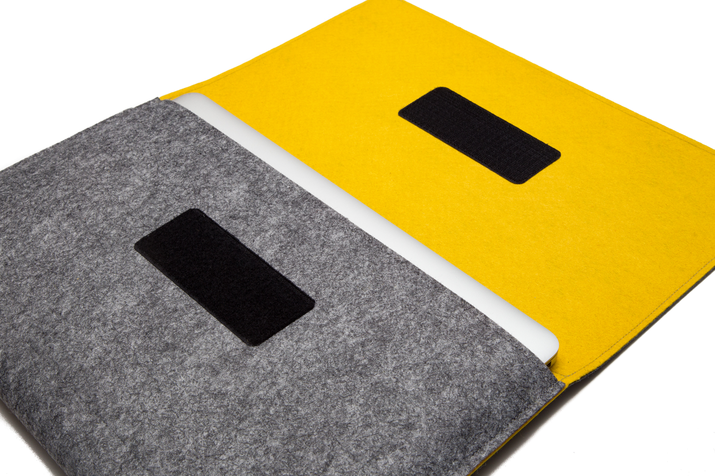 Handmade MacBook Cover with Accessories Pocket: Grey & Yellow